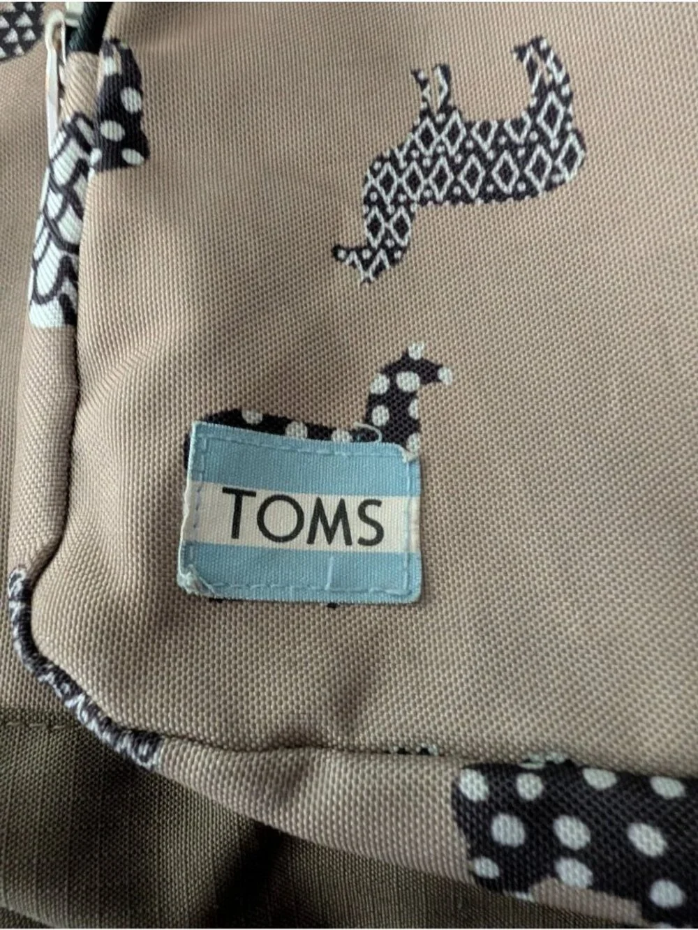 TOMS Llama Print Canvas Backpack With Tan & Olive Design